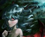  1girl bare_shoulders bat_wings crazy_eyes curly_hair female light_rays looking_at_viewer red_eyes remilia_scarlet silver_hair solo touhou upper_body vampire wings 