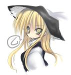  1girl blonde_hair female frills hat kirisame_marisa long_hair looking_at_viewer nikubanare profile simple_background solo touhou white_background witch_hat yellow_eyes 