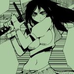  1girl green lowres monochrome oekaki solo sword weapon 