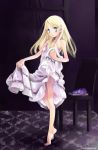  barefoot blonde_hair dress feet flat_chest hands kurafuji_sachi long_hair 