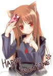  1girl animal_ears gift happy_valentine holding holding_gift holo incoming_gift solo spice_and_wolf valentine wolf_ears zinno 