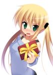  1girl blonde_hair blush gift green_eyes hayate_no_gotoku! holding holding_gift hoppege incoming_gift long_hair sanzen&#039;in_nagi solo twintails valentine 