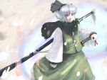  1girl female hitodama katana konpaku_youmu konpaku_youmu_(ghost) nekoita oekaki scarf sheath sheathed solo sword touhou weapon 