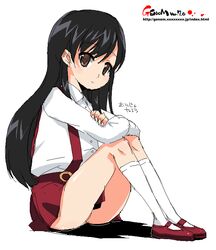  black_hair brown_eyes copyright_request long_hair oekaki onija_tarou sitting 