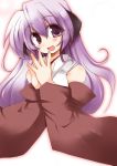  detached_sleeves hanyuu higurashi_no_naku_koro_ni horns japanese_clothes kimono long_hair miko purple_hair shirogane_(platinum) violet_eyes 