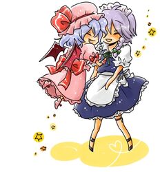  2girls chibi dress female hat izayoi_sakuya korona lowres maid multiple_girls remilia_scarlet touhou white_background 