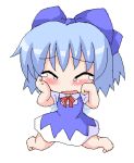  1girl blush bow chibi cirno closed_eyes crying dress female hair_bow lowres solo tears the_embodiment_of_scarlet_devil touhou 