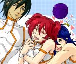  1girl 2boys bad_haro brother_and_sister brothers freckles gundam gundam_00 haro johann_trinity lowres michael_trinity multiple_boys nena_trinity oekaki redhead siblings 