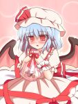  1girl bat_wings blue_hair blush chocolate female gradient gradient_background hat red_eyes remilia_scarlet ry solo touhou valentine wings 