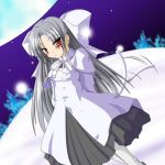  00s 1girl albino blush full_moon half_updo lowres melty_blood moon pantyhose pointy_ears red_eyes snow solo tail tsukihime type-moon white_hair white_len 