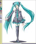  1girl aqua_hair hatsune_miku honokan oekaki solo thigh-highs twintails vocaloid 