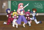  2boys 3girls athrun_zala gundam gundam_seed gundam_seed_destiny hair_ornament hare_hare_yukai kira_yamato lunamaria_hawke meer_campbell multiple_boys multiple_girls parody pose star star_hair_ornament stellar_loussier suzumiya_haruhi_no_yuuutsu 