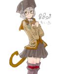  1girl final_fantasy final_fantasy_xi glasses mithra scholar simple_background solo tail thigh-highs zettai_ryouiki 