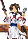  1girl animal_ears blood dog_ears eruruw highres japanese_clothes leaf_(company) mutsuki_(moonknives) solo sword tail utawareru_mono weapon 