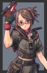  1girl collar glasses glock green_eyes gun handgun negishi_hideto original pistol solo trigger_discipline weapon 
