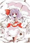  1girl catbell female hat nature outdoors partially_colored plant remilia_scarlet skirt solo touhou umbrella white_background wings 