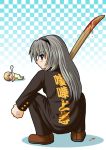  1boy 1girl anger_vein banchou bangs blood bokken bousouzoku clannad clothes_writing delinquent japanese long_hair sakagami_tomoyo short_hair soul squatting sunohara_youhei sword tokkoufuku weapon wooden_sword yankee 