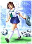  1girl ball cat school_uniform serafuku soccer soccer_ball solo sport telstar 