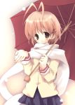  1girl antenna_hair clannad furukawa_nagisa scarf school_uniform serafuku solo umbrella white_scarf 