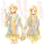  2girls blush hand_holding multiple_girls original school_uniform serafuku translated translation_request yuri 