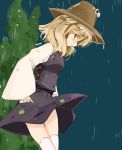  1girl blonde_hair female hat moriya_suwako profile rain solo takaharu thigh-highs touhou 