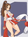  1girl breasts brown_eyes brown_hair cleavage fatal_fury hips king_of_fighters long_hair nagase_haruhito pelvic_curtain ponytail revealing_clothes shiranui_mai snk solo the_king_of_fighters wide_hips 