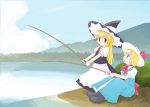  2girls alice_margatroid blonde_hair female fishing fishing_rod holding kirisame_marisa multiple_girls shaomin touhou 