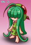  1girl blush chibi cthulhu cthulhu-tan cthulhu_mythos green_hair hat long_hair lowres monster_girl poni_(od.zrf0vka) scales simple_background solo very_long_hair wings 