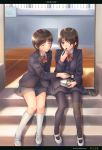  eating legs original pantyhose school_uniform serafuku sitting thigh-highs yuki_usagi_(mofurafu) 