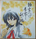  1girl female kurinton looking_at_viewer shameimaru_aya shikishi smile solo touhou traditional_media 