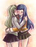  00s 2girls blush fujino_shizuru hug kiss kuga_natsuki multiple_girls my-hime school_uniform serafuku wink yuri 