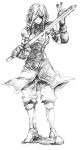 1girl agrias_oaks armor final_fantasy final_fantasy_tactics medieval monochrome simple_background solo sword v weapon 