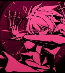  1girl between_fingers braid female izayoi_sakuya knife monochrome pink short_hair solo tooya touhou touya_(the-moon) 