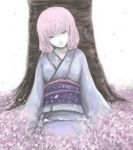  1girl cherry_blossoms closed_eyes face female ginji_(sakaki_summer) japanese_clothes kimono petals pink_hair saigyouji_yuyuko short_hair solo touhou 