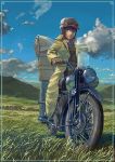  00s 1girl androgynous clouds field ground_vehicle hermes kino kino_no_tabi luggage motor_vehicle motorcycle realistic reise reverse_trap sky solo vehicle 