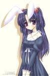  animal_ears blush clannad dress hair_bobbles hair_ornament ichinose_kotomi long_hair purple_hair rabbit_ears violet_eyes 