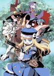  1boy 3girls atlus bushidou_(sekaiju) curse_maker doctor_magus gun gunner hat jack_frost multiple_girls pet_(sekaiju) sekaiju_no_meikyuu takahata_yuki tiger weapon 