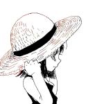  1girl child female hat lowres monochrome nico_robin oekaki one_piece smile solo straw_hat time_paradox white_background 