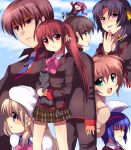  2boys 6+girls aqua_eyes black_hair blue_hair bow brown_hair cat closed_eyes hairband kamikita_komari kurugaya_yuiko little_busters!! long_hair mei multiple_boys multiple_girls naoe_riki natsume_kyousuke natsume_rin nishizono_mio noumi_kudryavka orange_hair pink_bow plaid plaid_skirt ponytail purple_hair red_eyes saigusa_haruka school_uniform serafuku silver_hair skirt subaru_(yachika) violet_eyes 