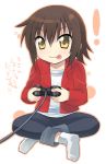  1girl brown_hair console game_console jacket kusakabe_misao lucky_star otoutogimi playing_games short_hair solo tongue video_game yellow_eyes 