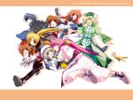  1boy 6+girls ahoge animal_ears arf blonde_hair blue_eyes blue_hair bow cape chrono_harlaown claw_(weapon) everyone familiar fate_testarossa ferret fingerless_gloves forehead_jewel gauntlets gloves hat highres ibuki_pon jacket lyrical_nanoha magical_girl mahou_shoujo_lyrical_nanoha mahou_shoujo_lyrical_nanoha_a&#039;s multiple_girls open_clothes open_jacket orange_hair pink_hair ponytail red_bow red_eyes redhead shamal signum takamachi_nanoha thigh-highs twintails unison violet_eyes vita waist_cape wallpaper weapon wolf wolf_ears x_hair_ornament yagami_hayate yuuno_scrya zafira 