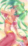  absurdres dark_skin goto_p green_eyes green_hair highres instrument tambourine twintails 