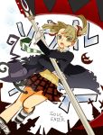  15 black_cat blair cat green_eyes maka_albarn plaid plaid_skirt school_uniform scythe serafuku skirt soul_eater soul_eater_(character) twintails 