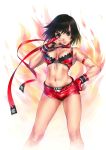  1girl absurdres bare_shoulders black_hair breasts cleavage fingerless_gloves gloves goto_p hand_on_hip highres hinomoto_reiko mole mole_on_breast navel rumble_roses short_shorts shorts solo unzipped 