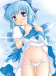  1girl cirno dress female gradient gradient_background panties skirt skirt_lift solo the_embodiment_of_scarlet_devil touhou underwear white_background 