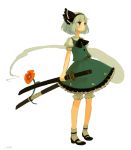  1girl bow dress female flower frills hair_bow hitodama iwamoto_james katana konpaku_youmu konpaku_youmu_(ghost) short_hair solo standing sword touhou weapon 