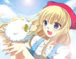  animal blonde_hair blue_eyes clara clara_(pop&#039;n_music) clouds futaba_841 pop&#039;n_music sheep smile sun 