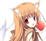  1girl animal_ears apple food fruit holding holding_fruit holo lowres shirogane_hina solo spice_and_wolf tail wolf_ears 