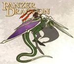  1girl barefoot detached_sleeves dragon dragon_tail dress horn orta panzer_dragoon panzer_dragoon_orta riding scarf silver_hair strapless strapless_dress tail tube_dress wings 