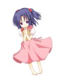  1girl bad_id barefoot child clannad dress hair_bobbles hair_ornament ichinose_kotomi solo two_side_up yuzuki_(artist) yuzuki_(yuduame) 